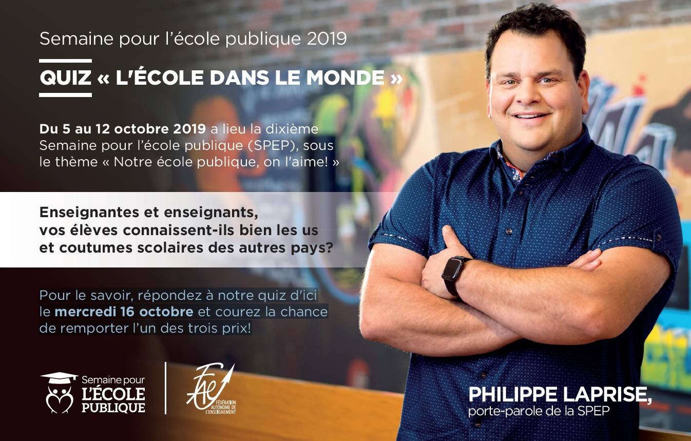 Semaine pour l’école publique 2019: QUIZ « L&rsquo;ÉCOLE DANS LE MONDE »
