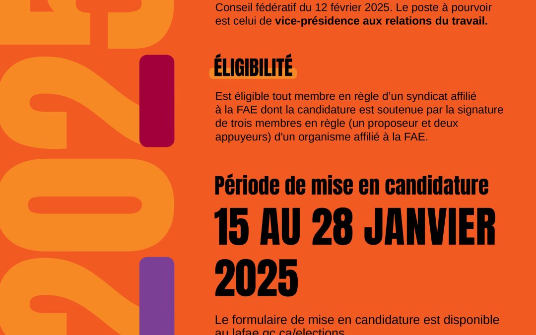 Avis d&rsquo;élection au Comité exécutif de la FAE – Conseil fédératif de février 2025